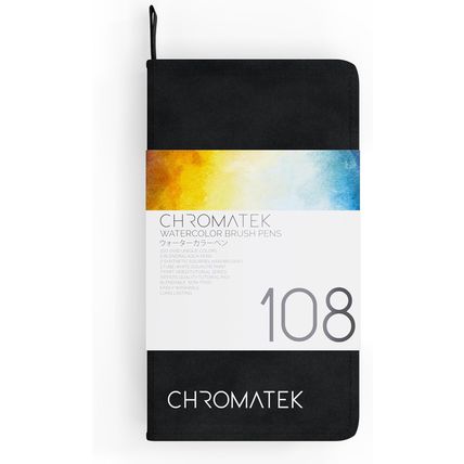 CHROMATEK 108 Watercolor Pens Set | Including 15 Page Pad & Online Video Tutoria