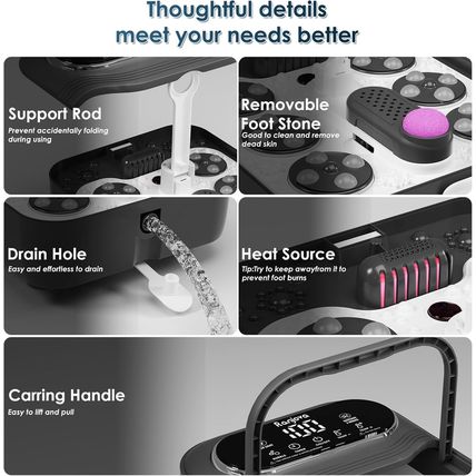Collapsible Foot Spa Electric Rotary Massage, Foot Bath with Heat, Bubble,Temp C