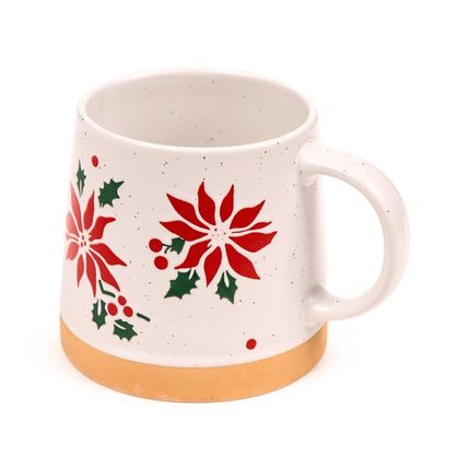 Red Poinsettia Stoneware Mug 9 CM &Boxed Decorated Sticth Pattern Gift Festive