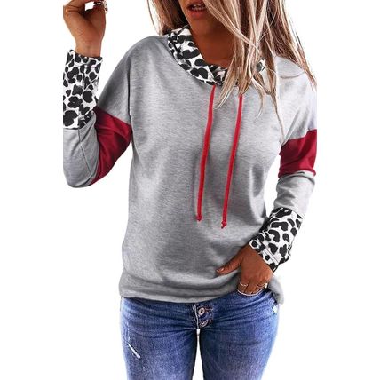 Gray Cowl Neck Drop Shoulder Splicing Sleeves Sweatshirt