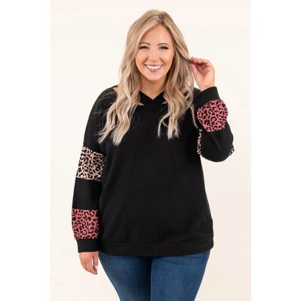 Black Plus Size Leopard Patchwork Strappy Neck Top