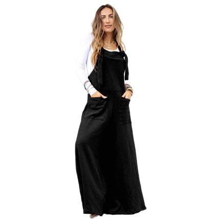 Black Knotted Straps Patch Pocket Wide Leg Jumpsuit