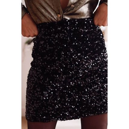 Black Sequin Bodycon Mini Skirt