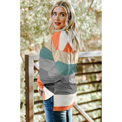 Green Stripe Plus Size Colorblock Pullover Top
