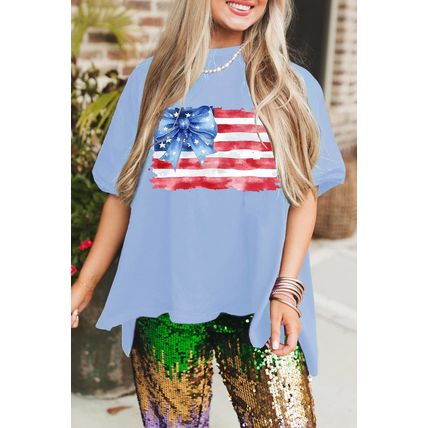 Myosotis American Flag Bow Knot Print Half Sleeve T Shirt