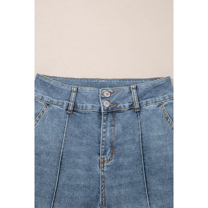Dusk Blue 2 Button High Waist Piping Trim Bootcut Jeans
