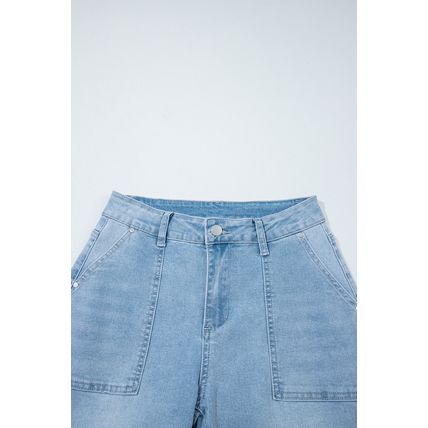 Beau Blue High Rise Barrel Relaxed Patch Pocket Jeans