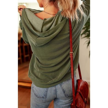 Jungle Green Twisted Rib Texture Solid Hoodie