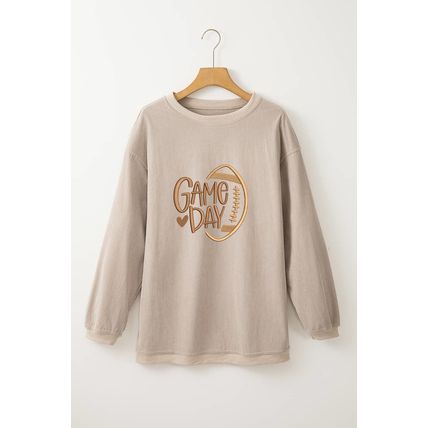 Smoke Gray Twisted Rib Texture game day Rugby Embroidered Baggy Sweatshirt