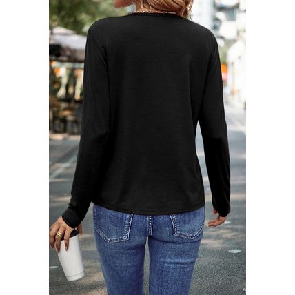 Black Asymmetric Seam Detail Solid Color Long Sleeve Top