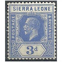 Sierra Leone 1922 SG136 3d Bright Blue Mounted.Mint.