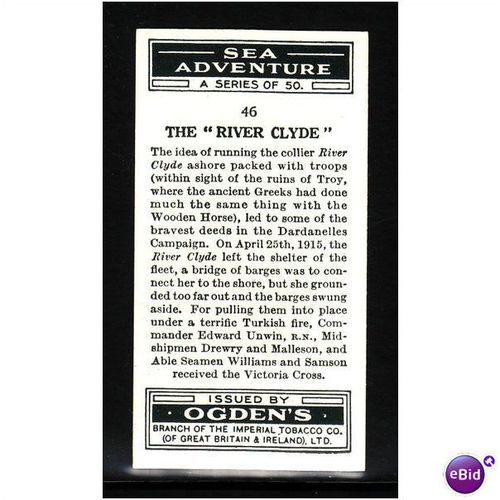 Ogden's Cards 1939 Sea Adventure No 46 The River Clyde Fine Mint