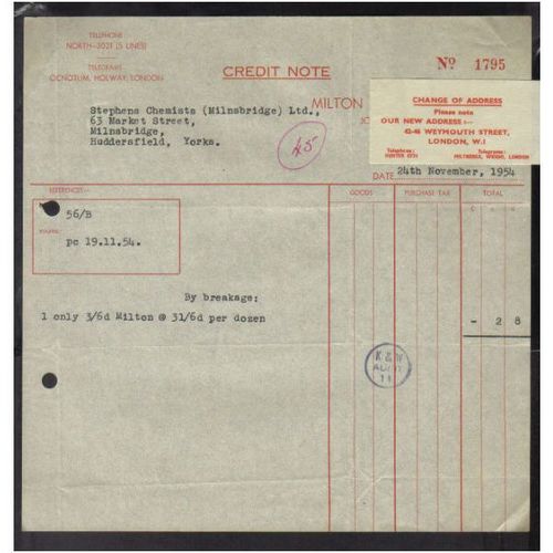 MILTON ANTISEPTIC LTD, WEYMOUTH ST,LONDO,W1, 24NOV1954