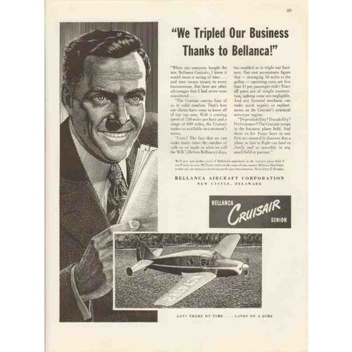 bellanca aircraft corp 1947 tripled our business cruisair vintage ad