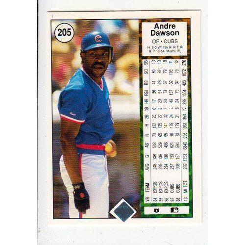 1989 Upper Deck Andre Dawson baseball card #205-NM-HOF- Cubs