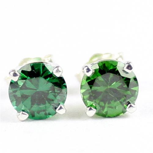 Russian Nanocrystal Emerald, 925 Sterling Silver Post Earrings, SE012
