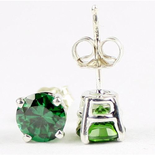 Russian Nanocrystal Emerald, 925 Sterling Silver Post Earrings, SE012