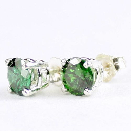 Russian Nanocrystal Emerald, 925 Sterling Silver Post Earrings, SE012