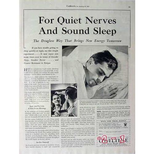 THE WANDER COMPANY 1934 quiet nerves sound sleep Ovaltine vintage ad