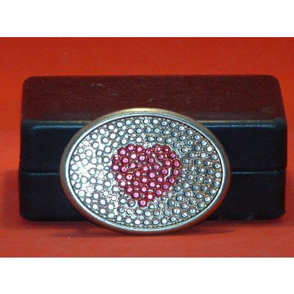 Pre-Owned Silver Tone Rhinestone Heart Belt Buckle