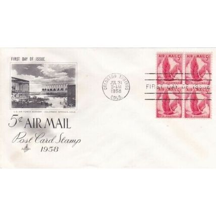 United States 1958 5c Air Mail Postcard Stamp FDC Colorado Springs Cancel VGC