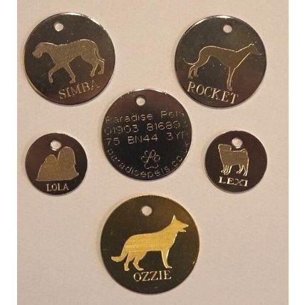 PERSONALISED DOG ID TAGS ANY BREED ENGRAVED BOTH SIDES 4 SIZES many options