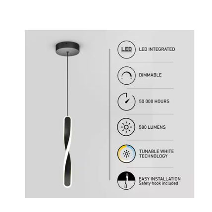 Artika Finley 13-Watt 1 Lt Black Modern 5 CCT Integrated LED Mini Pendant Light