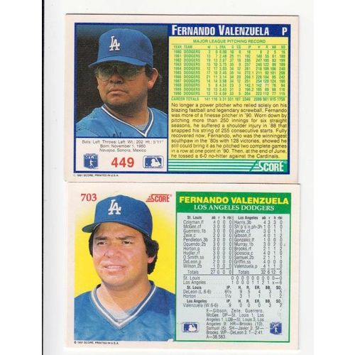 Lot of Two 1991 Score Fernando Valenzuela cards #449, #703 – Dodgers