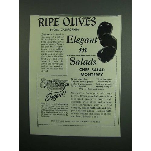 1951 Olive Advisory Board Ad - Chef Salad Monterey