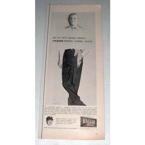 1958 Haggar Imperial Flannel Slacks Ad w/ Mickey Mantle
