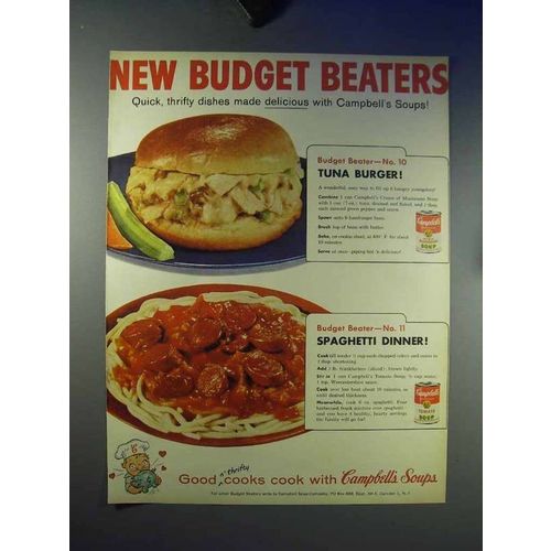1959 Campbell's Soup Ad - Tuna Burger, Spaghetti Dinner