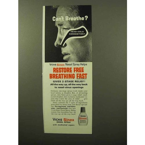 1964 Vicks Sinex Nasal Spray Ad - Can't Breathe?