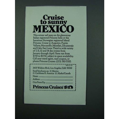 1973 Princess Cruises Ad - Cruise to Sunny Mexico
