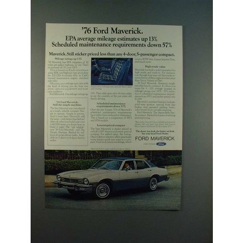1976 Ford Maverick 4 Door Sedan Car Ad Epa Up On Ebid New