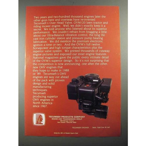 1987 Tecumseh OVM120 Lawn Tractor and Riding Mower Engine Ad
