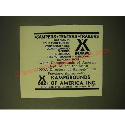 1966 KOA Kampgrounds of America Ad - Campers Tenters Trailers
