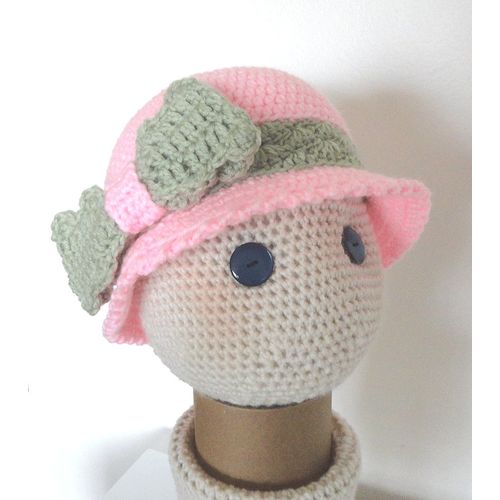 Hat #H06 girls crochet wide brim and bow 6 - 10 years