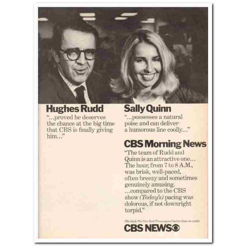 CBS NEWS 1973 Hughes Rudd Sally Quinn morning TV media vintage ad