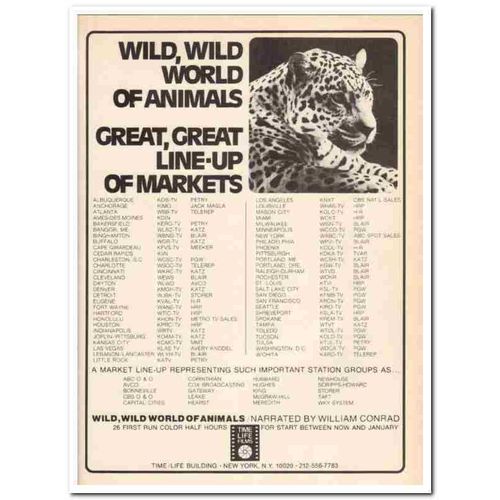 TIME LIFE FILMS 1973 Wild World of Animals William Conrad vintage ad