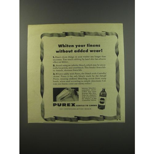 1945 Purex Bleach Ad - Whiten your linens without added wear