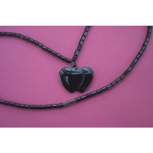 Hematite Double Heart Choker Necklace Jewelry 16.5 Inches