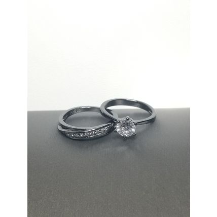 Dahlia Wedding Band AAA Stellux CZ & Black Gold