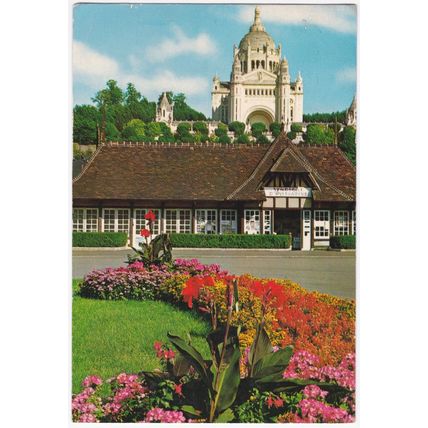 Postcard Place de la Gare and Sainte-Therese Basilica, Lisieux, France