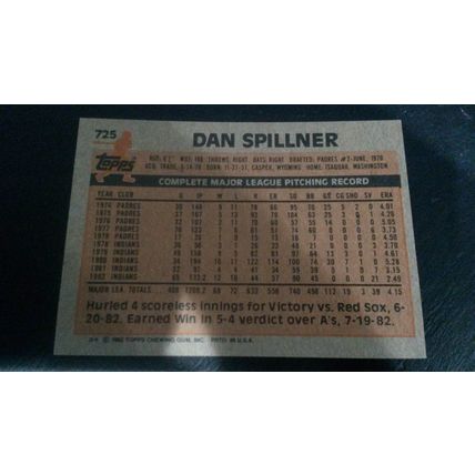 1983 Topps Card # 725 Dan Spillner Excellent (5) Cleveland Indians