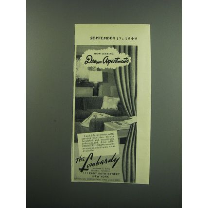 1949 The Lombardy Hotel Ad - Now leasing dream apartments