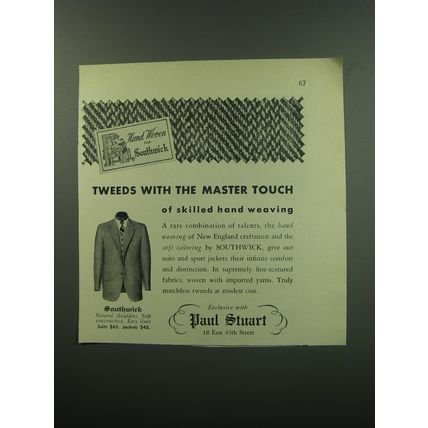 1949 Paul Stuart Southwick Suits Ad - Tweeds with the master touch