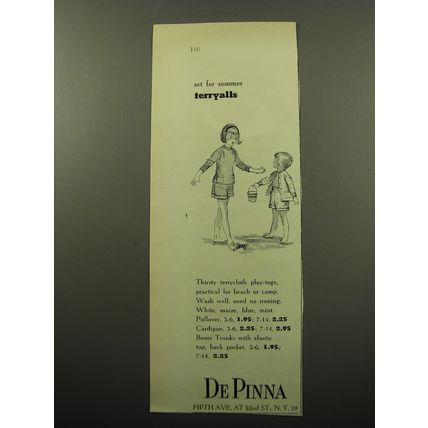 1950 De Pinna Terryalls Play-Togs Ad - Set for summer terryalls
