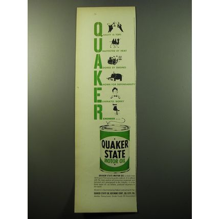 1950 Quaker State Motor Oil Ad - Quality is Tops Unaffected By Heat