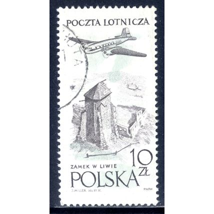 POLAND 1958, Aeroplane Over The Ruins of the castle in Liw, 10 Z, USED