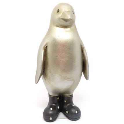 Shabby Chic Penguin Figurine Wearing Spotted Boots 15.5 CM